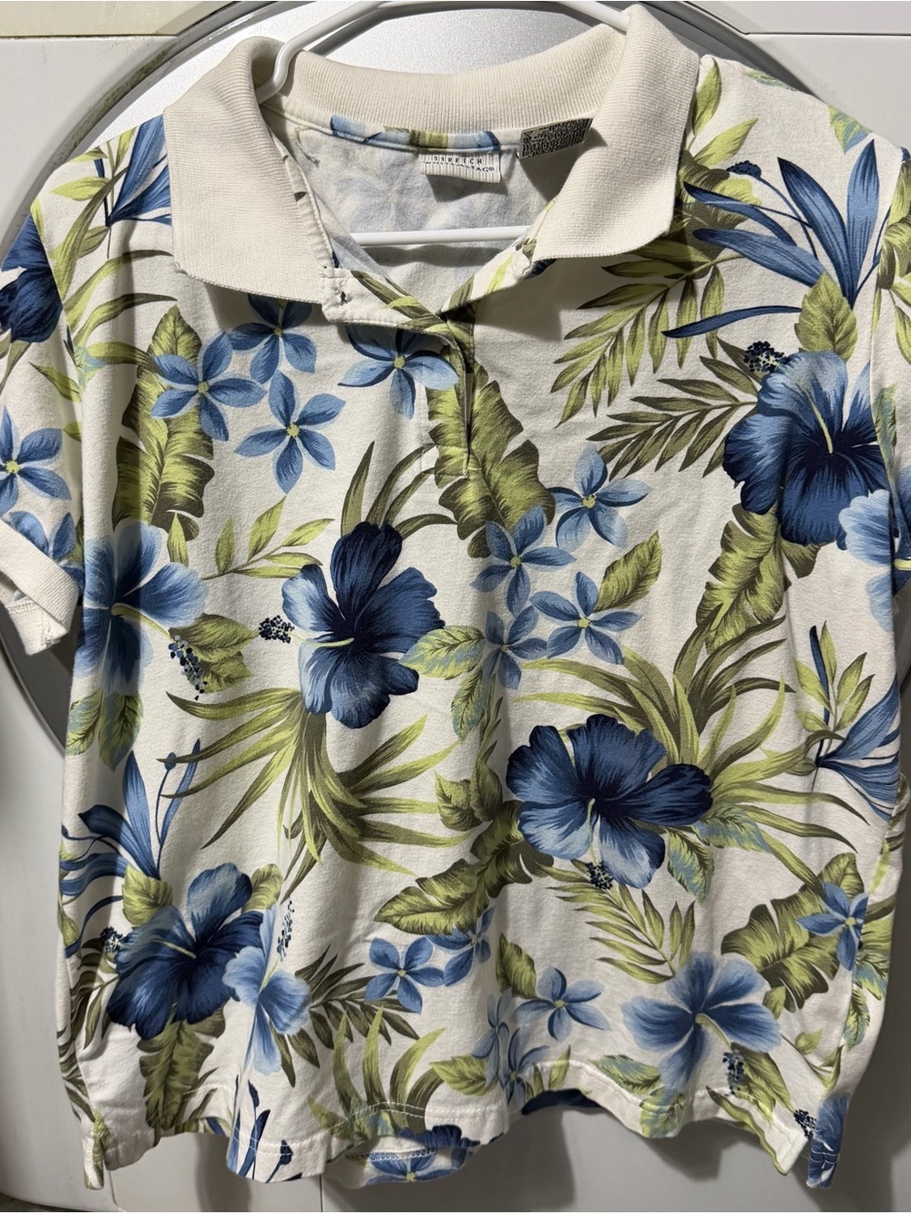 White Stag Cream Polo Top with Blue Floral Print